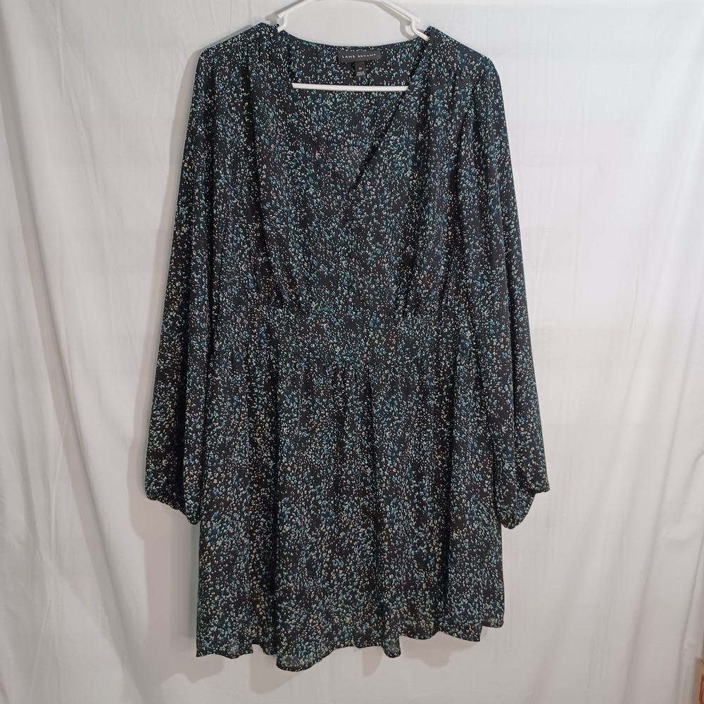 Women's Lane Bryant Black & Blue Floral Cinched Waist Lightweight Tunic Size 16